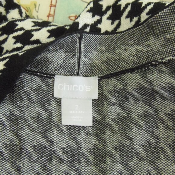 CHICO'S SZ 2 Open Front Cardigan Black White Houndstooth Sweater - Picture 7 of 7